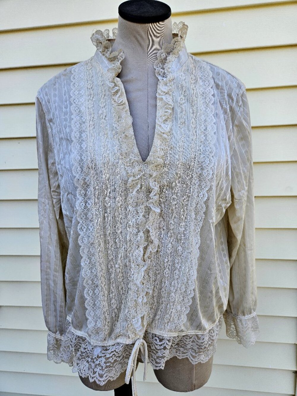 Vintage Victorian or Edwardian Peasant Blouse Lace Panels, Ruffles, Size 44